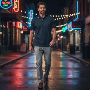 Ted Baker London Polo Shirt Men’s Size 6 (Large) Navy Blue Stripe Lobster Logo